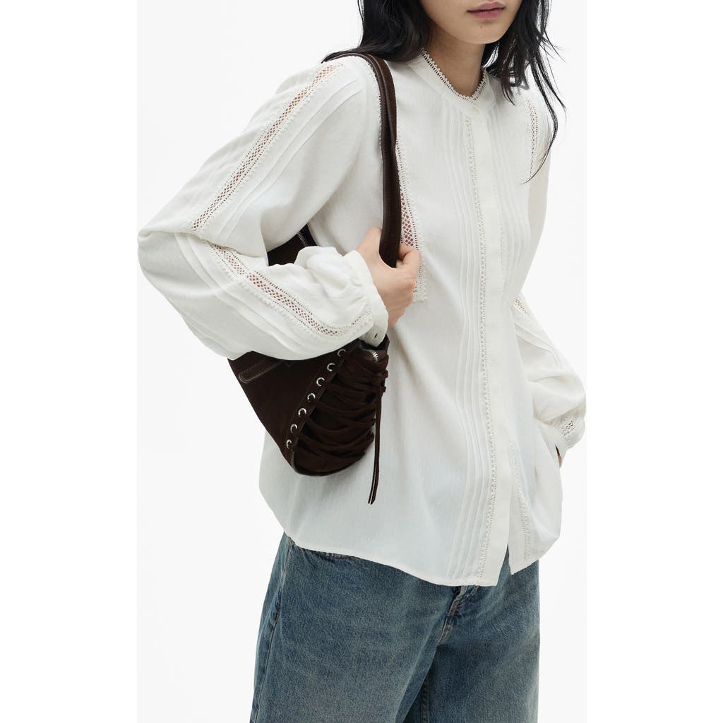 Shop Mango Openwork Detail Button-up Shirt In Off White