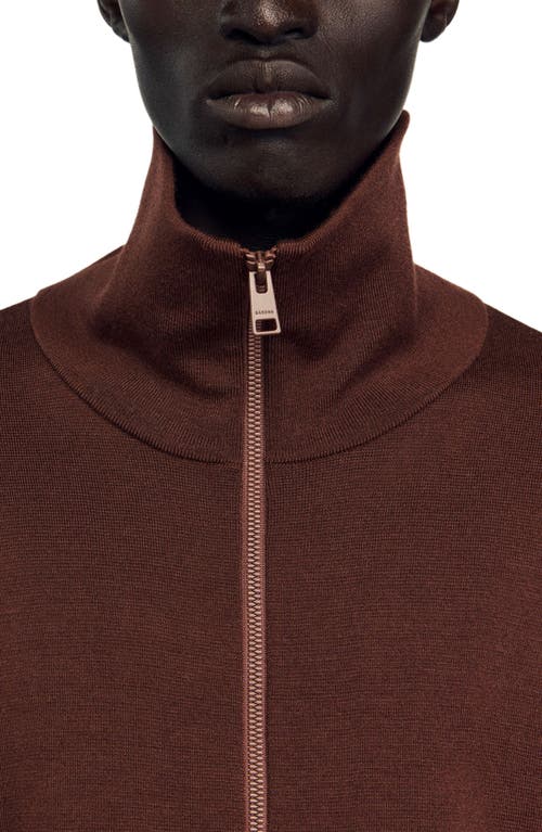 Sandro Wool Trucker Sweater In Brown