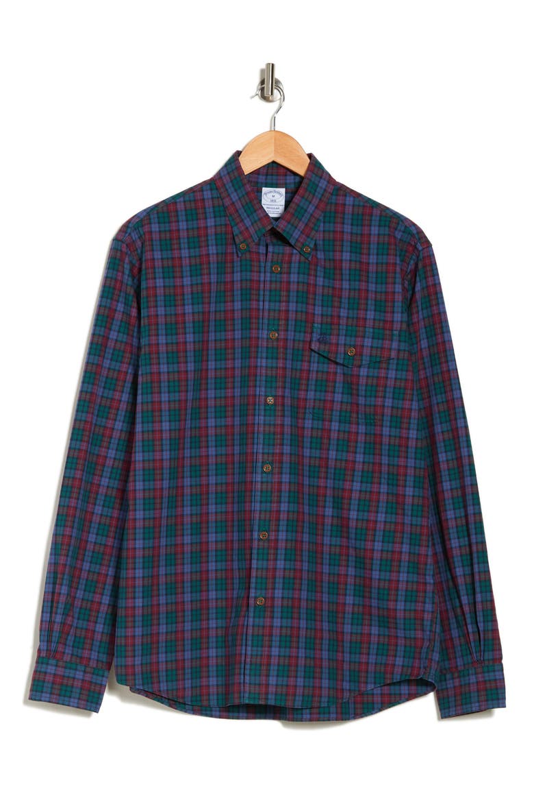 Regular Fit Plaid Twill Button-Down Shirt, Alternate, color, ZINFANDEL PLAID