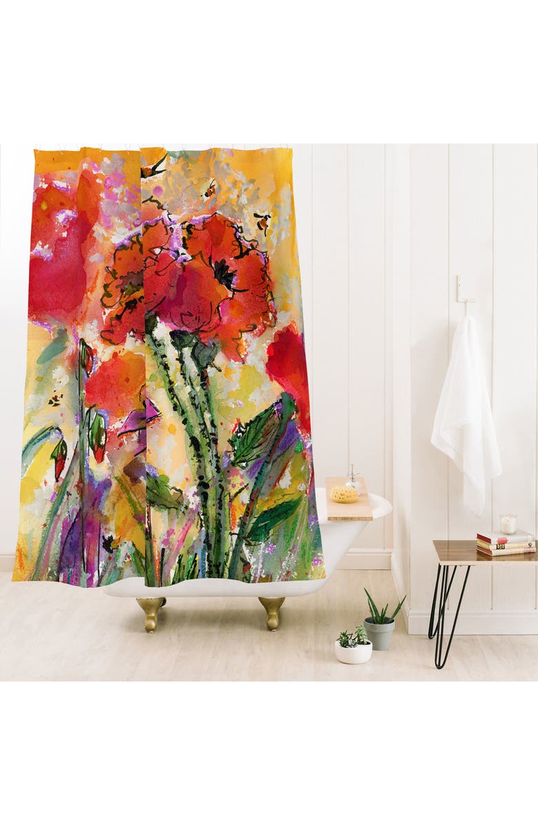 Deny Designs Red Poppies & Bees Shower Curtain, Alternate, color, Red