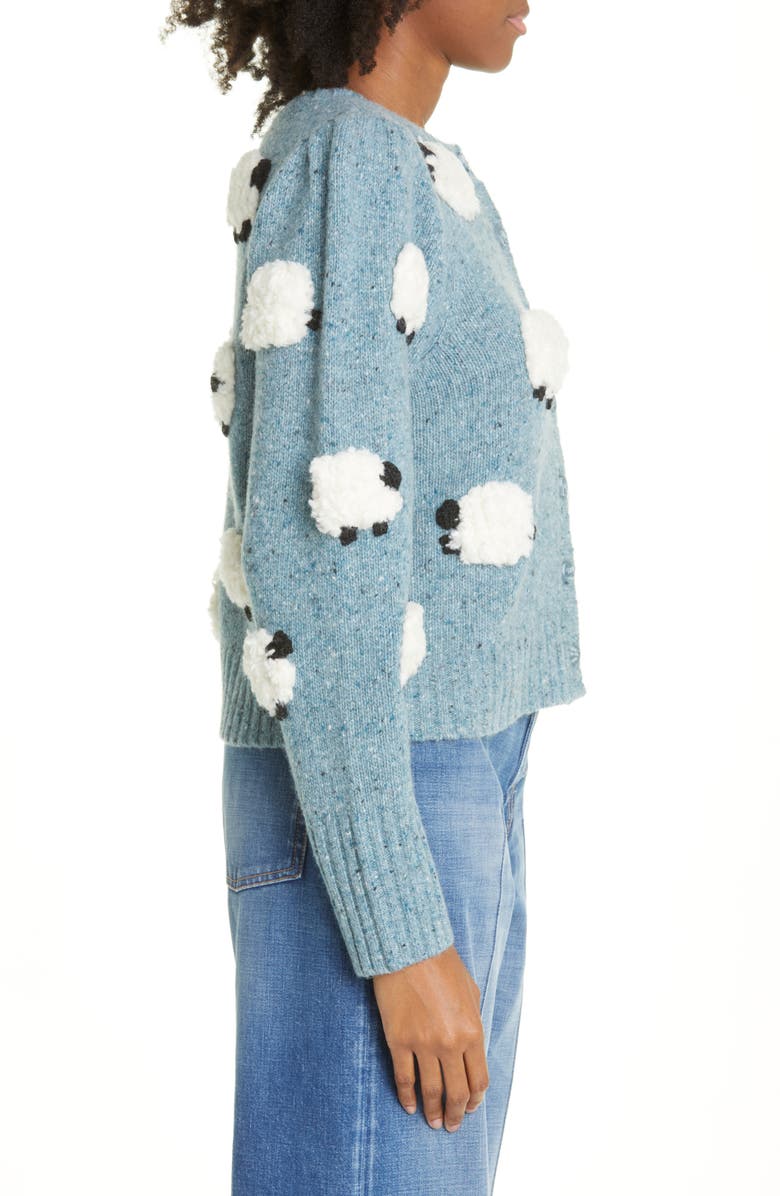 Sea Samira Sheep Appliqué Merino Wool Blend Cardigan, Alternate, color, Stone