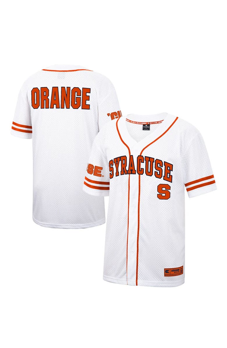 COLOSSEUM Men's Colosseum White Syracuse Orange Free Spirited Mesh Button-Up Baseball Jersey, Main, color,