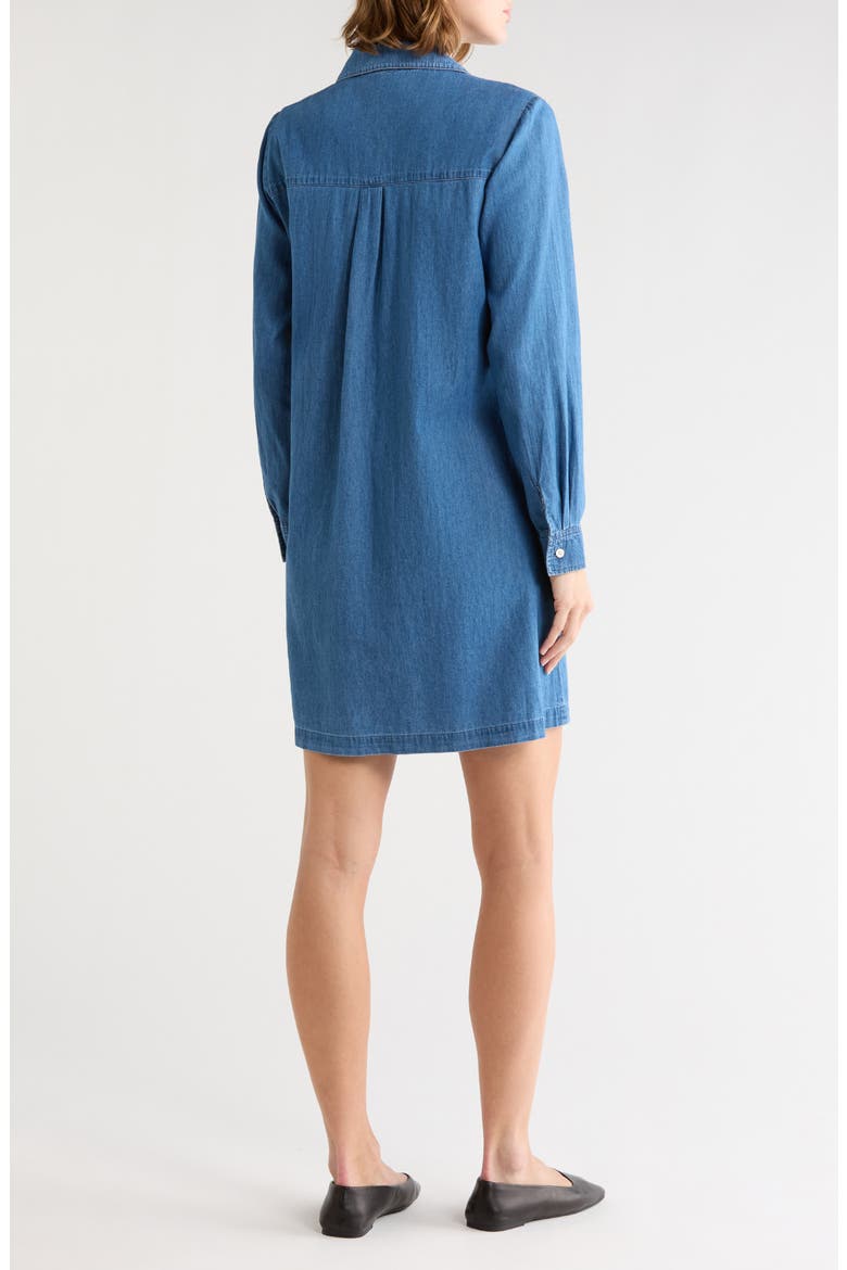 Pleated Long Sleeve Denim Shirtdress, Alternate, color, MEDIUM WASH