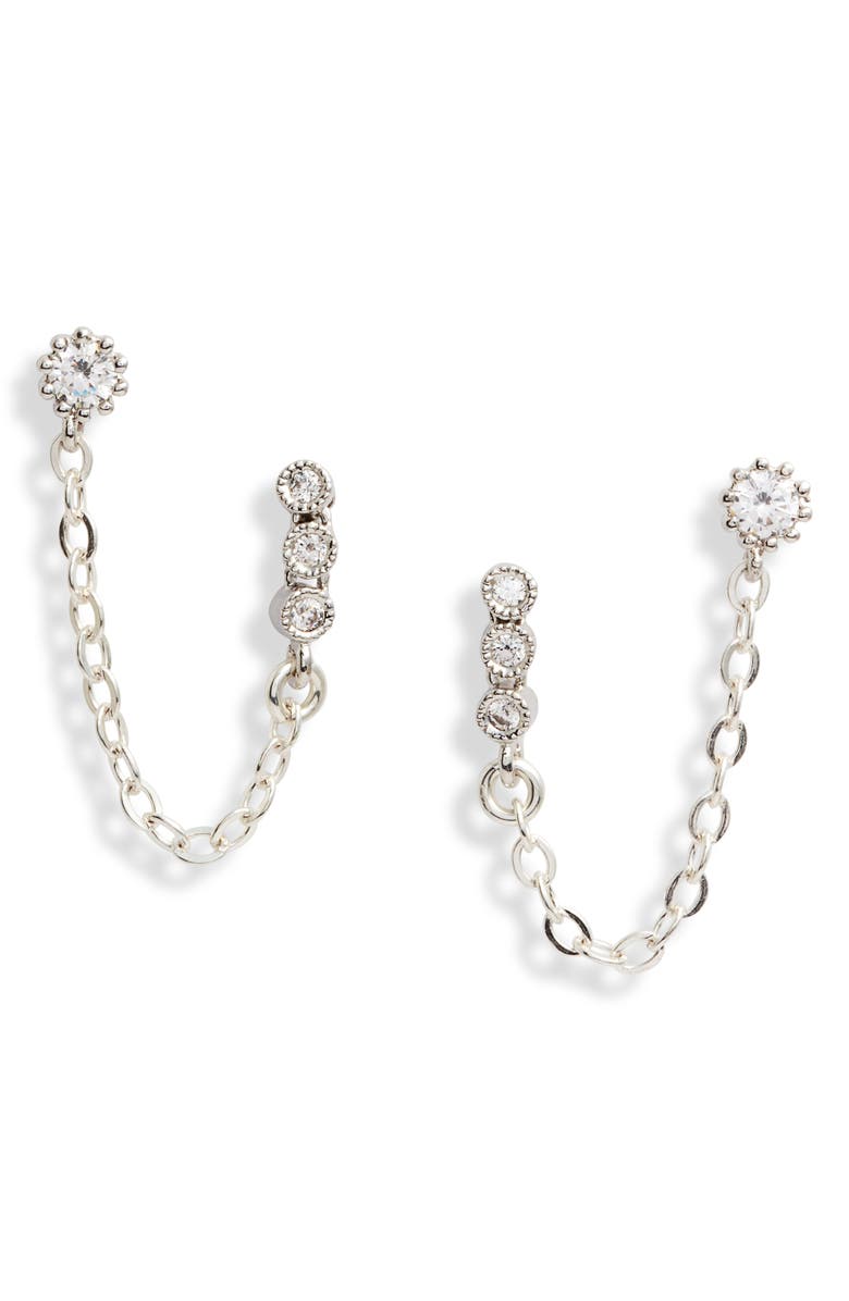 Set & Stones Maven Double Stud Chain Earrings, Main, color, Silver