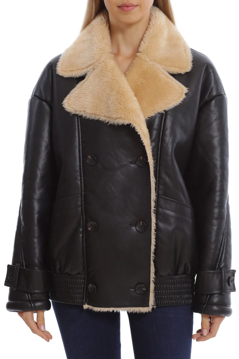 Oversize Faux Shearling Aviator Jacket, Alternate, color, BLACK