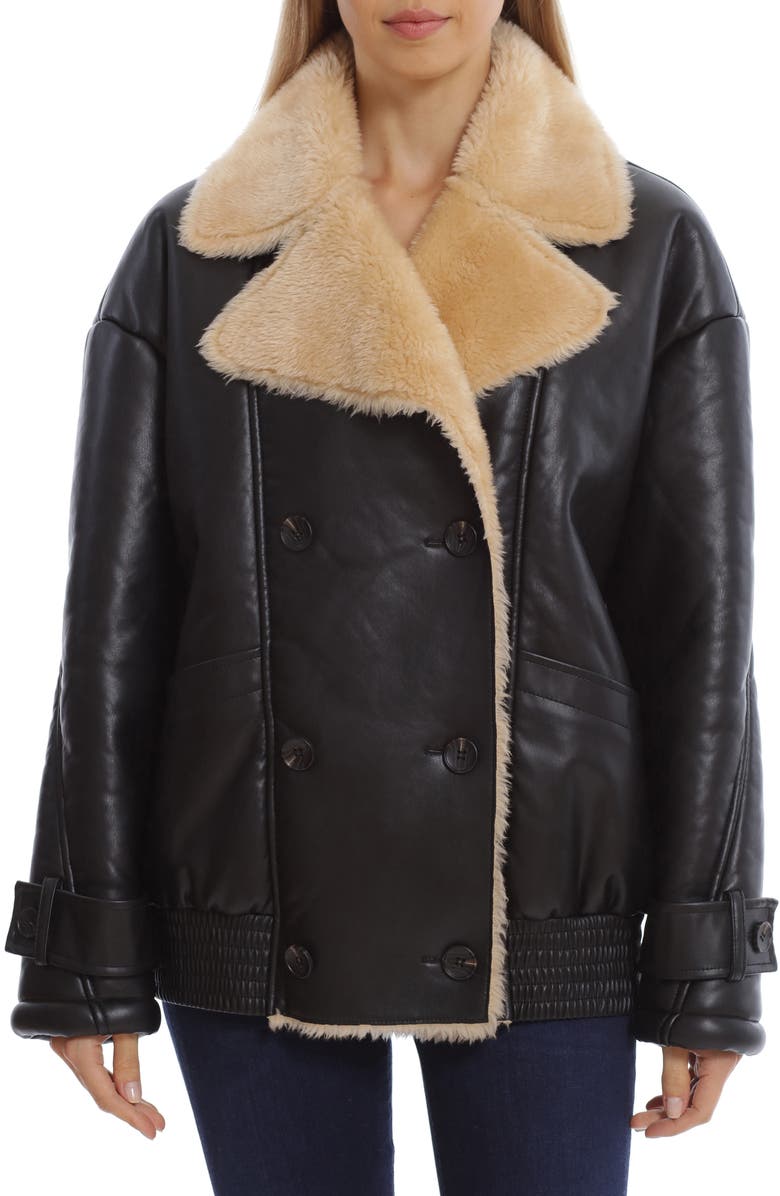 Avec Les Filles Oversize Faux Shearling Aviator Jacket, Alternate, color, 
