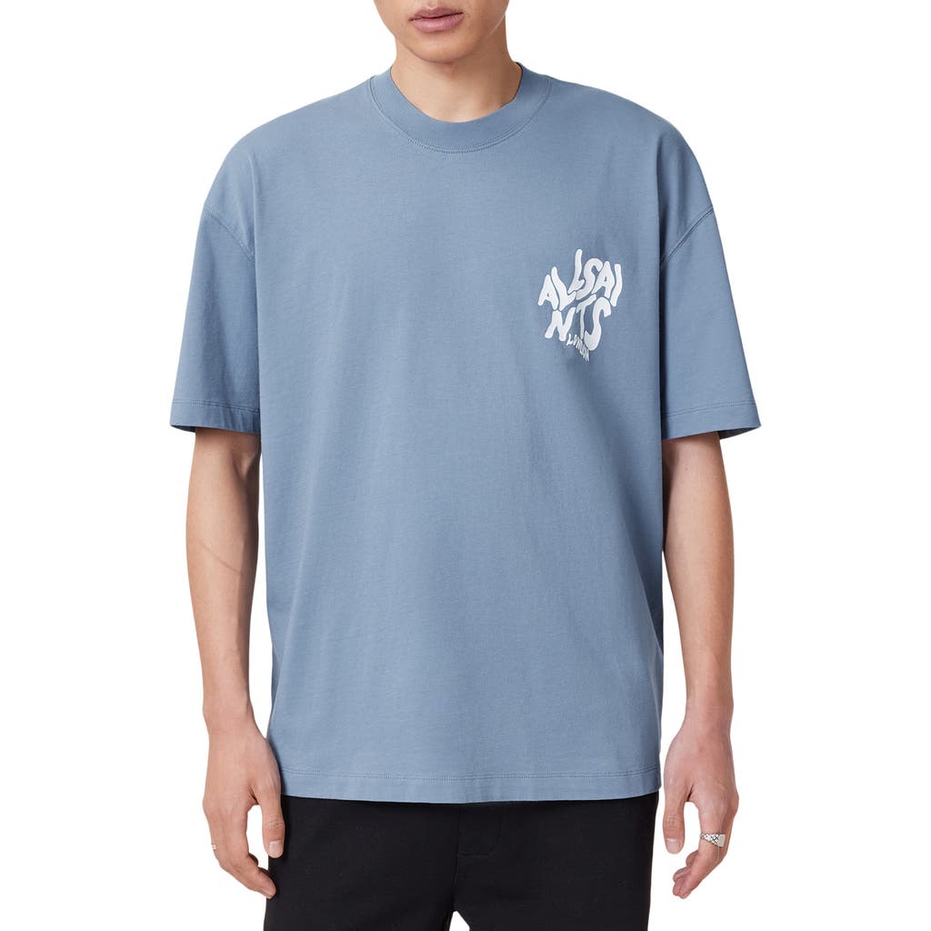 Allsaints Orlando Logo Oversize Graphic T-shirt In Blue