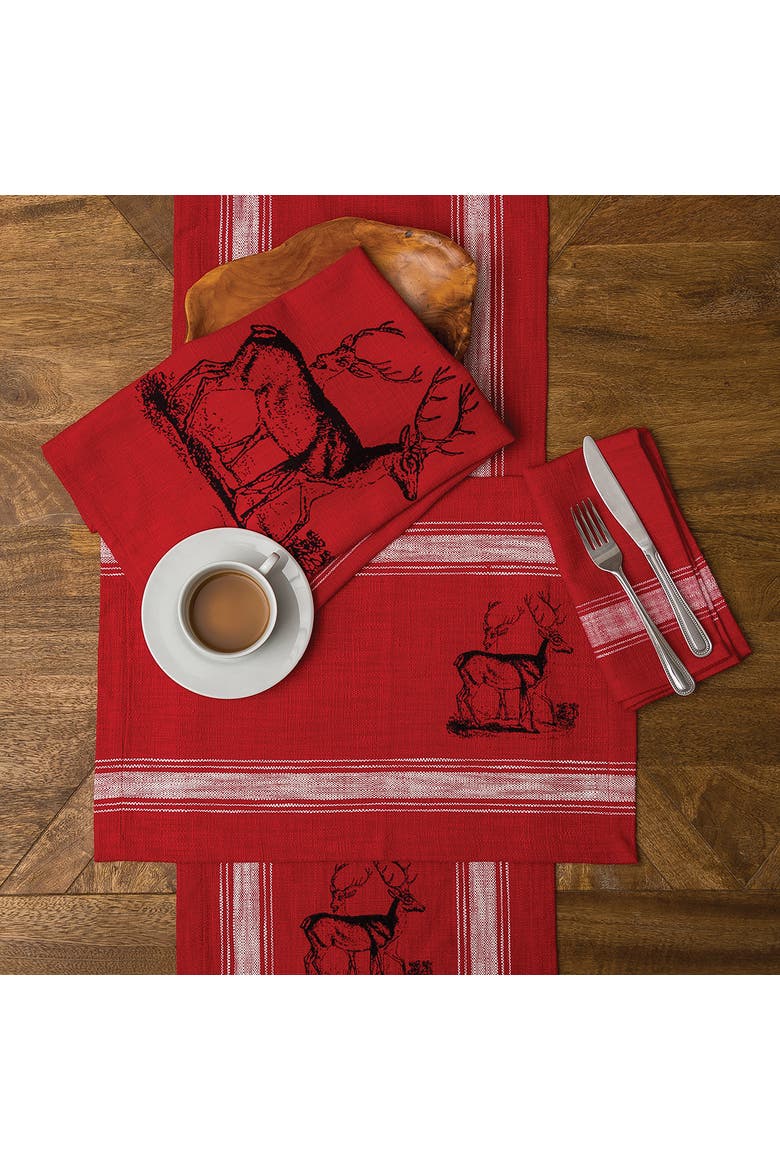 Stag Feed Sack Rustic Lodge Cotton Placemats Set of 6, 13" x 19", Alternate, color, Red