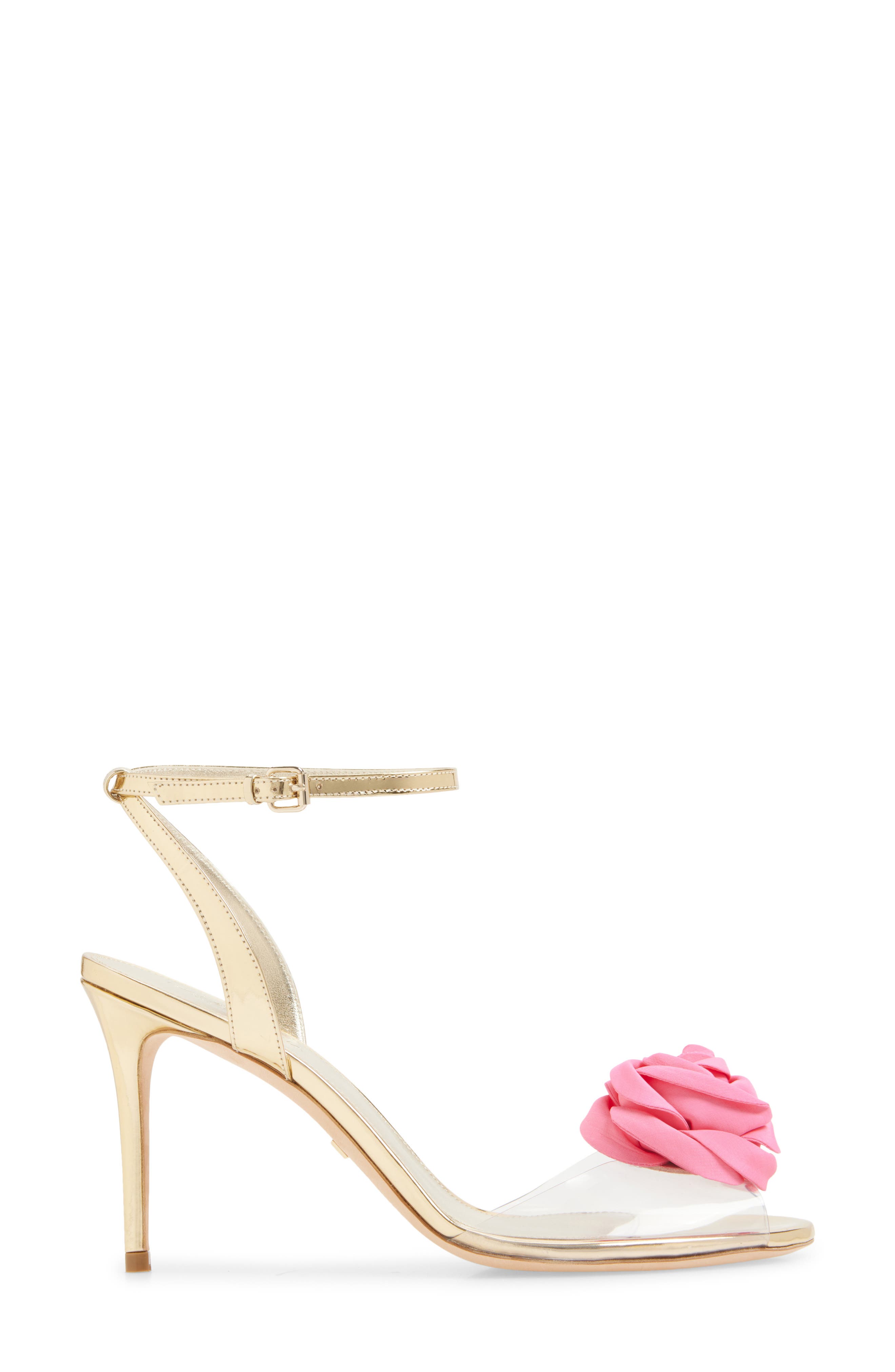 Giambattista Valli Rosette Embellished Ankle Strap Sandal, Alternate, color, Gold/ Rose