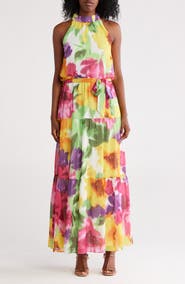 Donna Ricco Mock Neck Sleeveless Maxi Dress