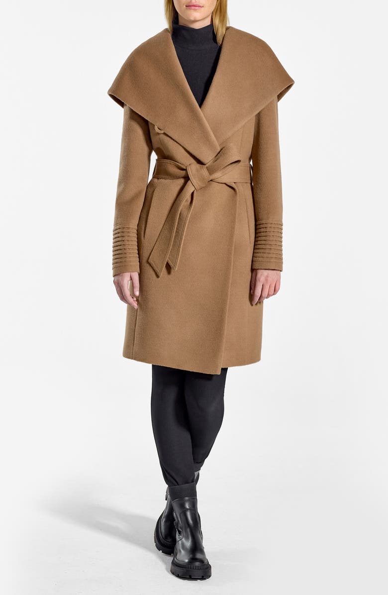 SENTALER Hooded Alpaca & Wool Wrap Coat, Main, color, Dark Camel