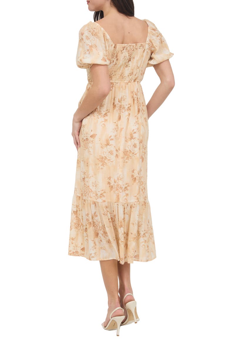 Puff Sleeve Midi Dress, Alternate, color, APRICOT MULTI