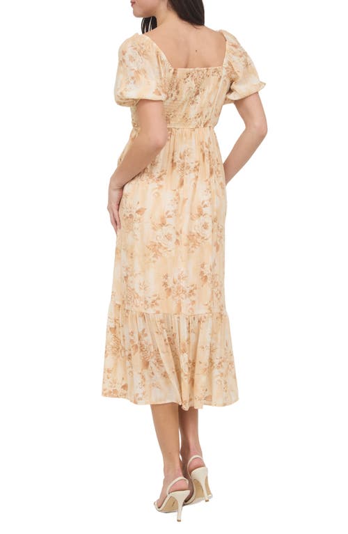August Sky Puff Sleeve Midi Dress In Apricot Multi