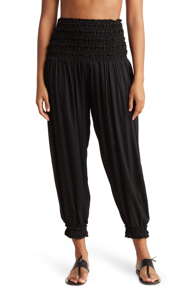 Smocked Pants, Main, color, BLACK