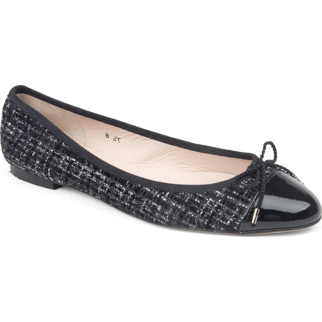 Paul Mayer Luxe Tweed Cap Toe Ballet Flat In Black