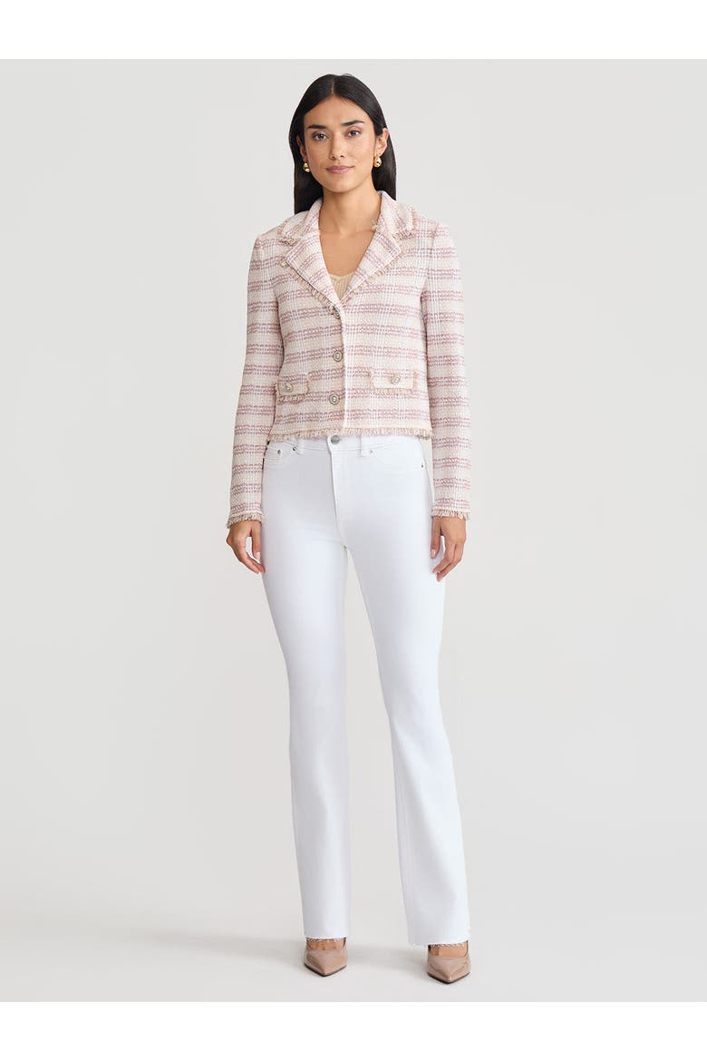 Relaxed Plaid Fringe Trim Knit Jacket, Main, color, Biscotti/Charmeuse