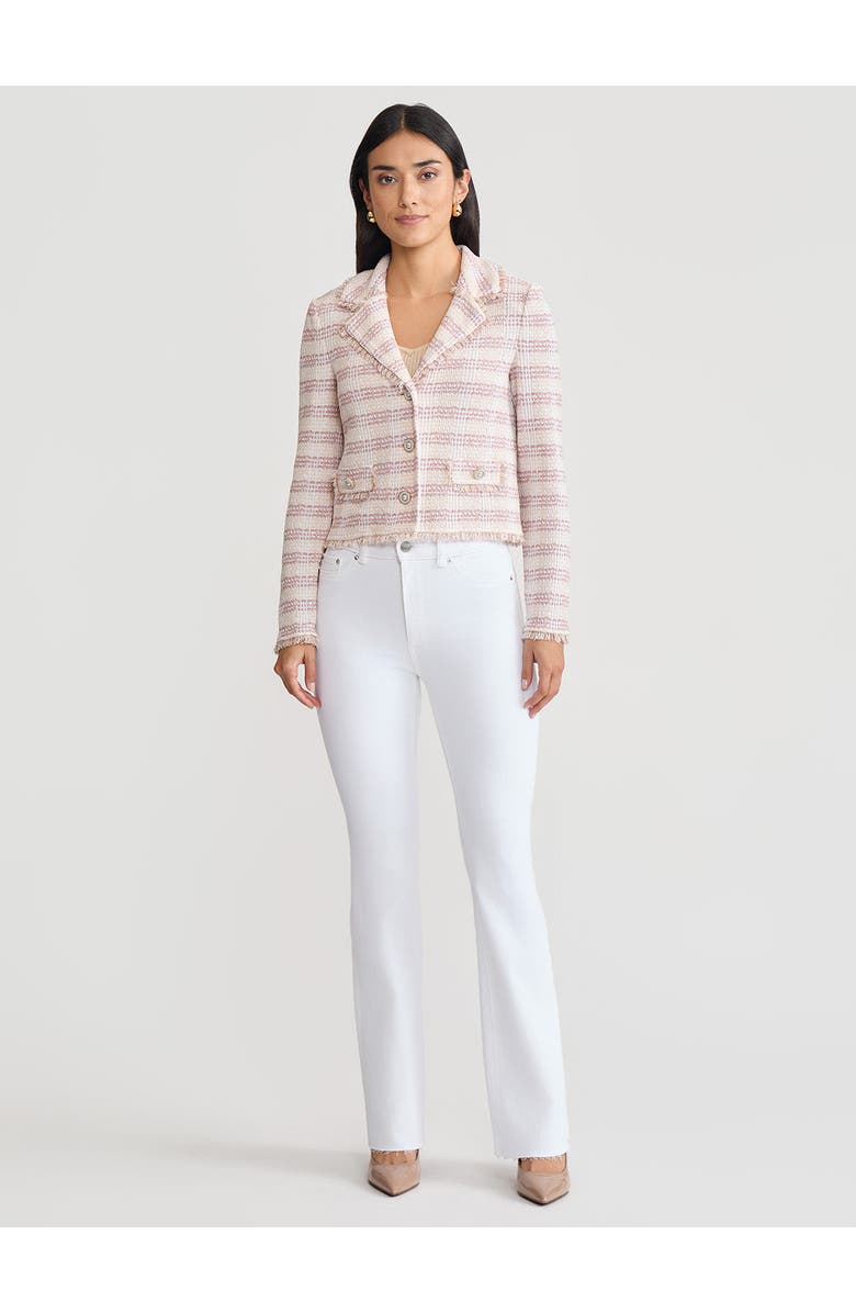 Misook Relaxed Plaid Fringe Trim Knit Jacket, Alternate, color, Biscotti/Charmeuse