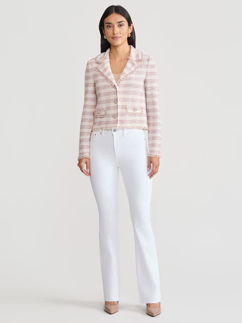 Relaxed Plaid Fringe Trim Knit Jacket