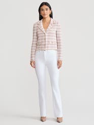 Misook Relaxed Plaid Fringe Trim Knit Jacket