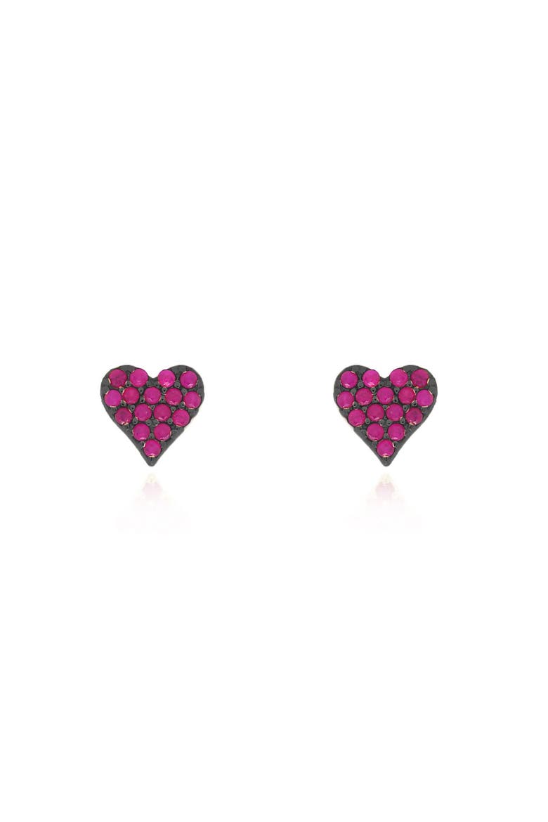 Ruby and Black Rhodium Heart Stud Earrings, Alternate, color, Ruby