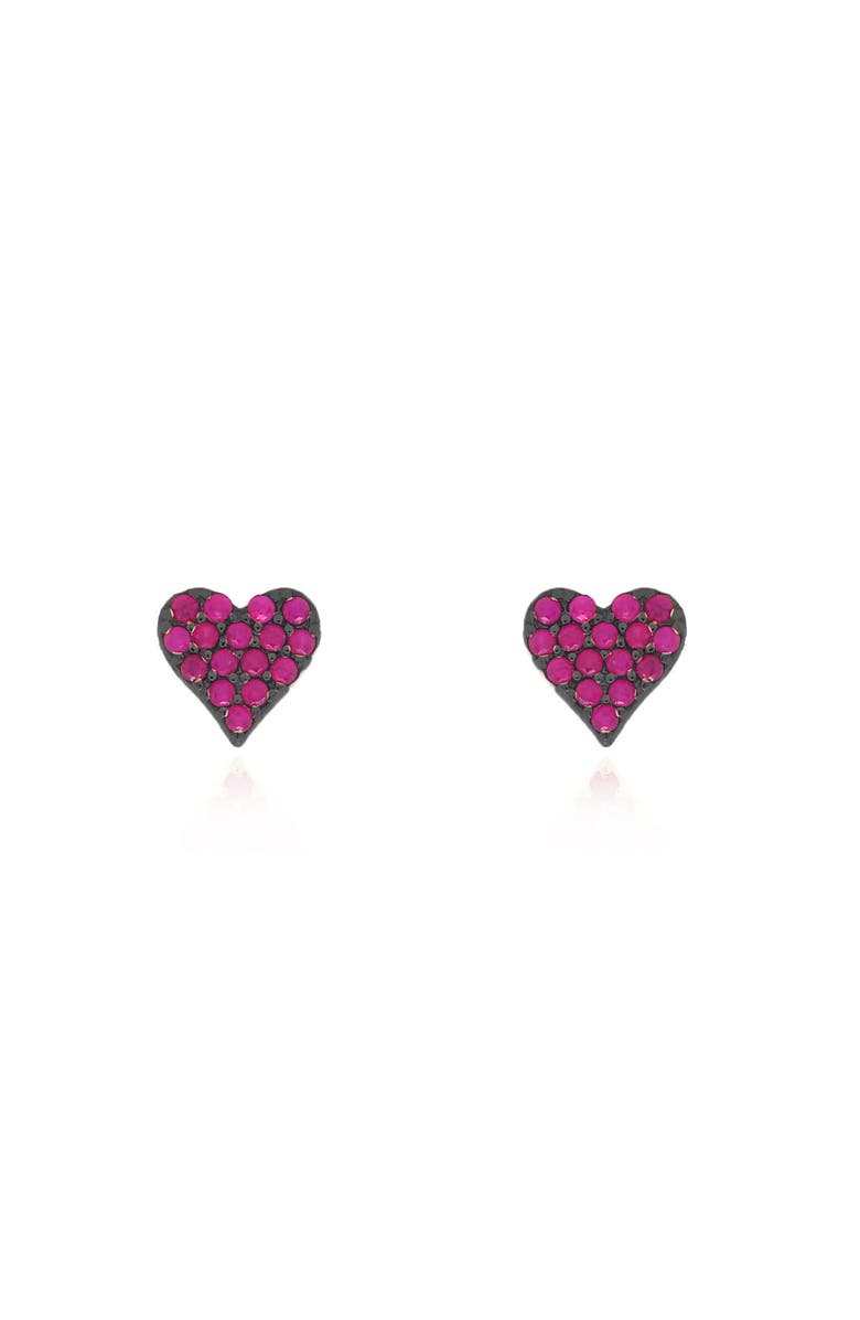 The Lovery Fine Jewelry Ruby and Black Rhodium Heart Stud Earrings, Alternate, color, Ruby