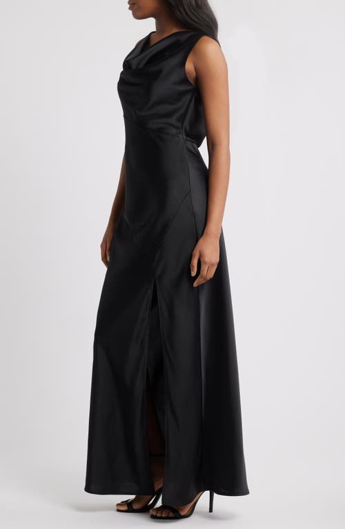 Shop Wayf Lea Cowl Neck Satin Gown In Black