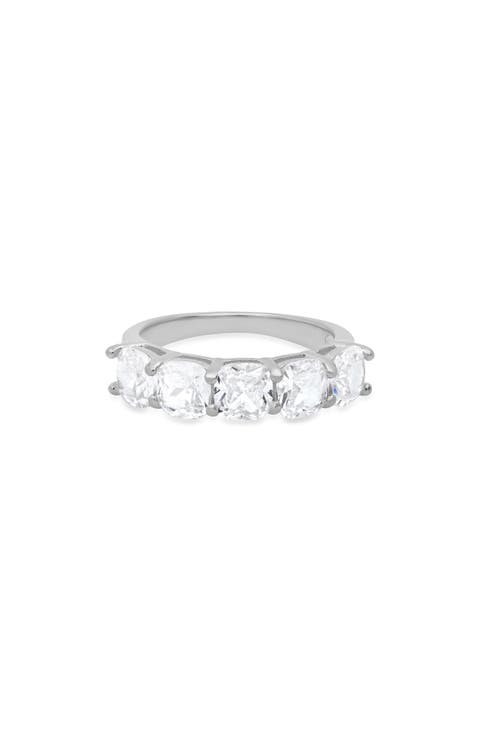 Sterling Silver Cushion Cut Cubic Zirconia 5-Stone Ring