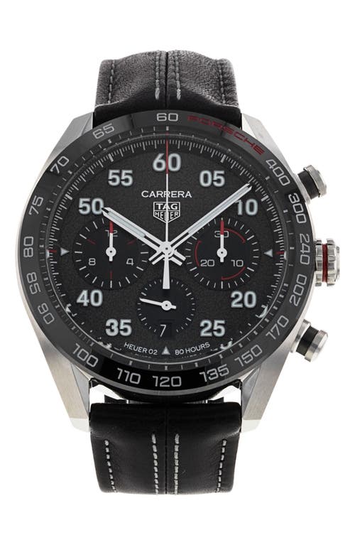 Watchfinder & Co. Tag Heuer  2021 Porsche X Carrera Chronograph Leather Strap Watch, 44mm In Black
