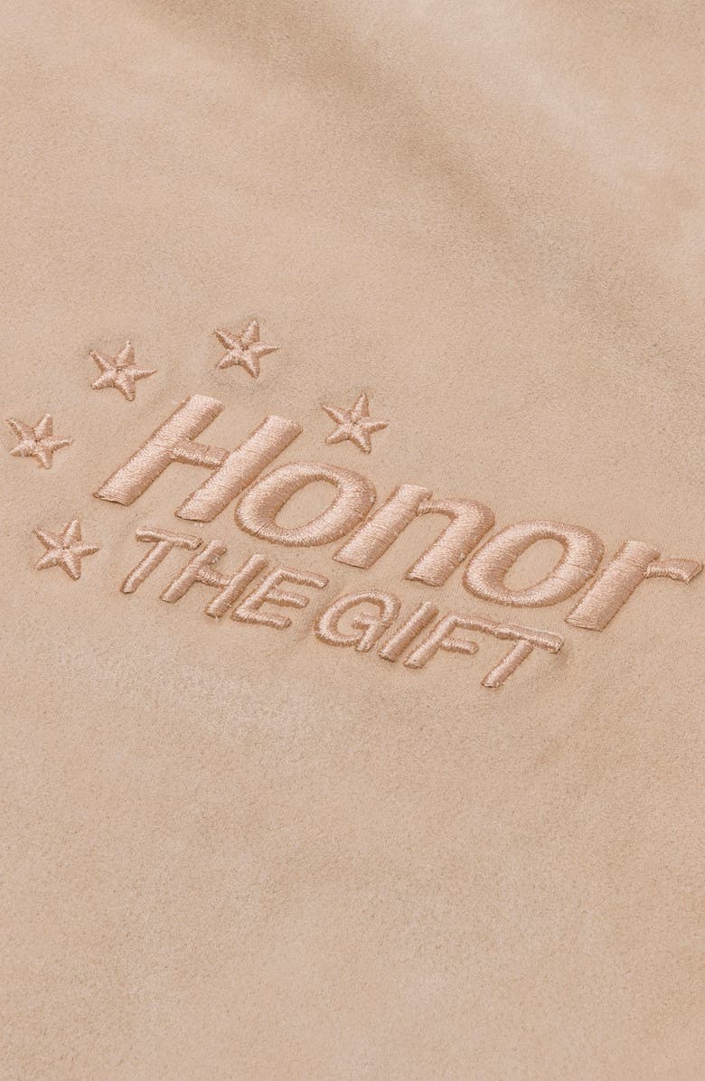 HONOR THE GIFT Oil Head Varsity Jacket, Alternate, color, Tan