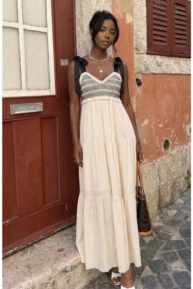 Smocked Lace-Trim Maxi Dress, Alternate, color, Ivory
