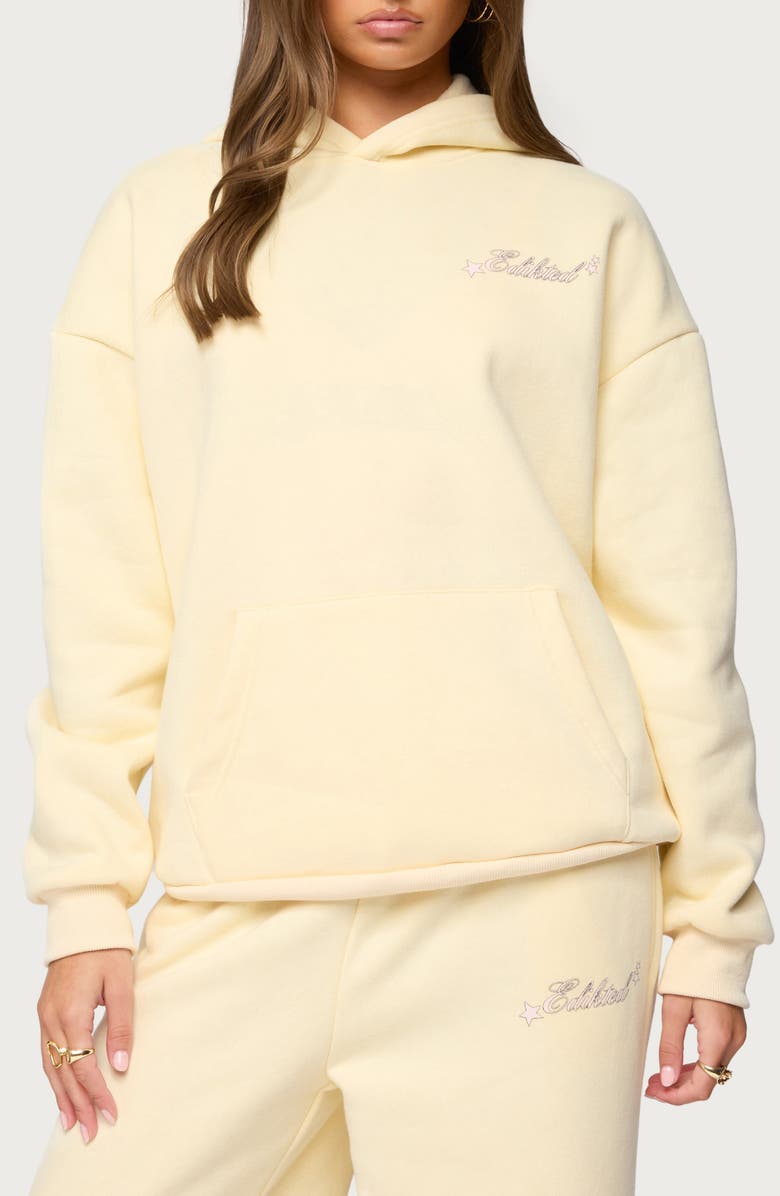 EDIKTED Club Edikted Oversize Cotton Blend Hoodie, Main, color, Yellow