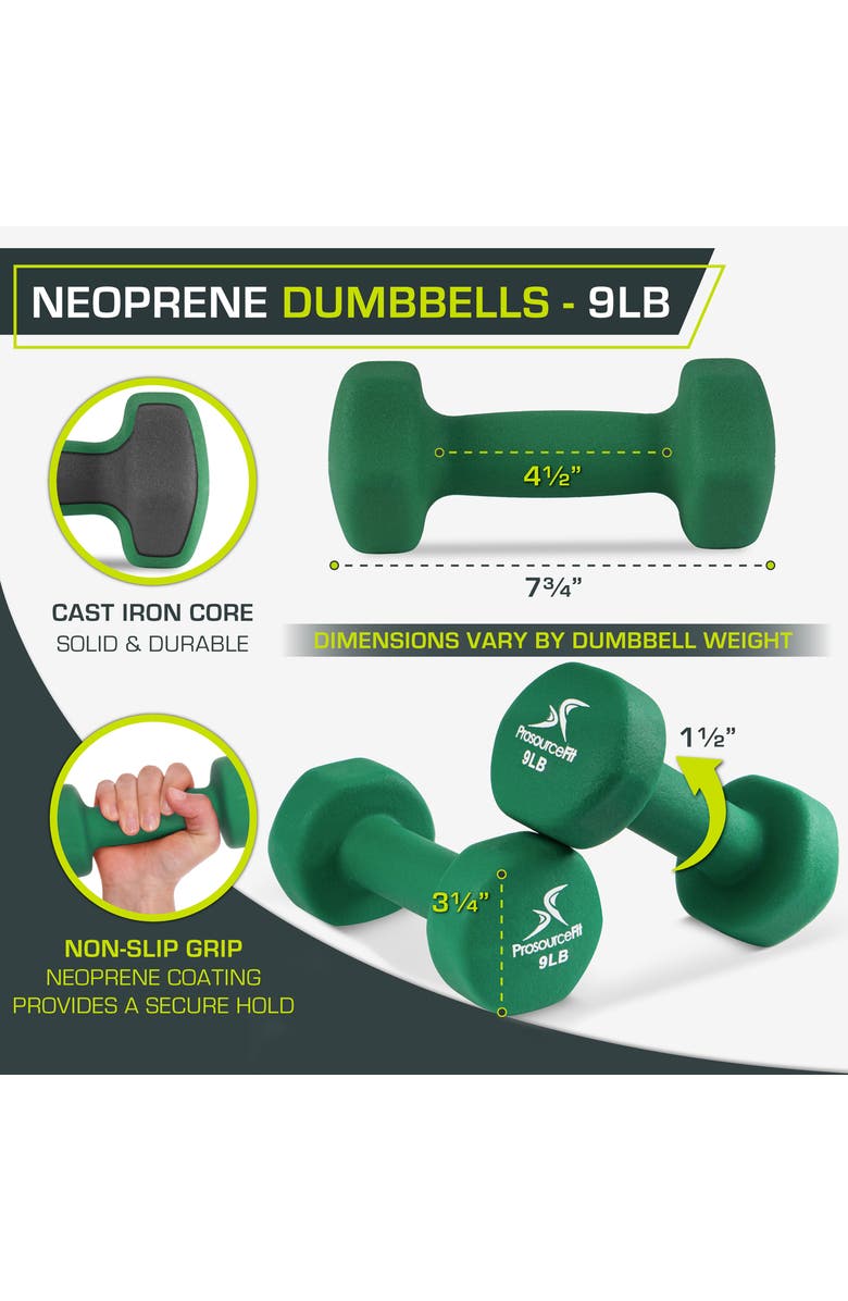 ProsourceFit Neoprene Dumbbells, Pair, Alternate, color, 9 Lb