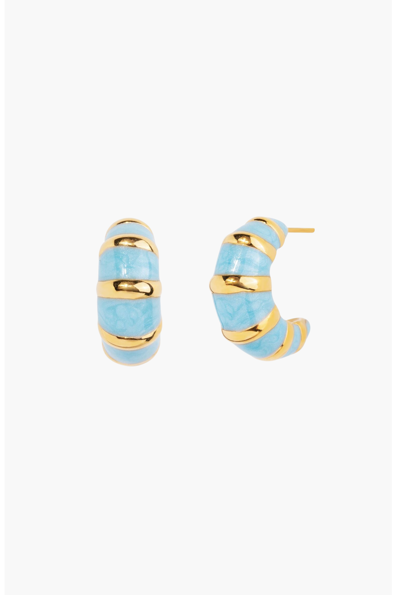 Croissant Blue Enamel Hoop Earrings, Main, color, Blue