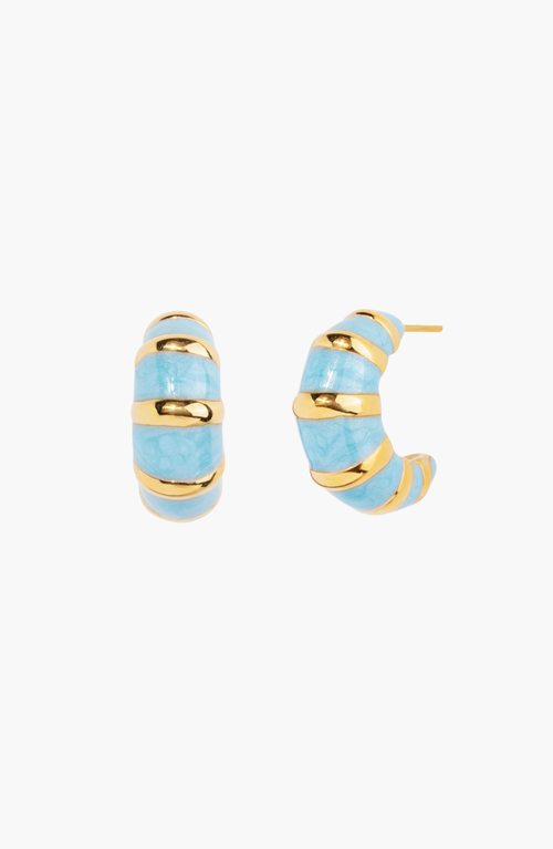 Little Sky Stone Croissant Blue Enamel Hoop Earrings In Blue