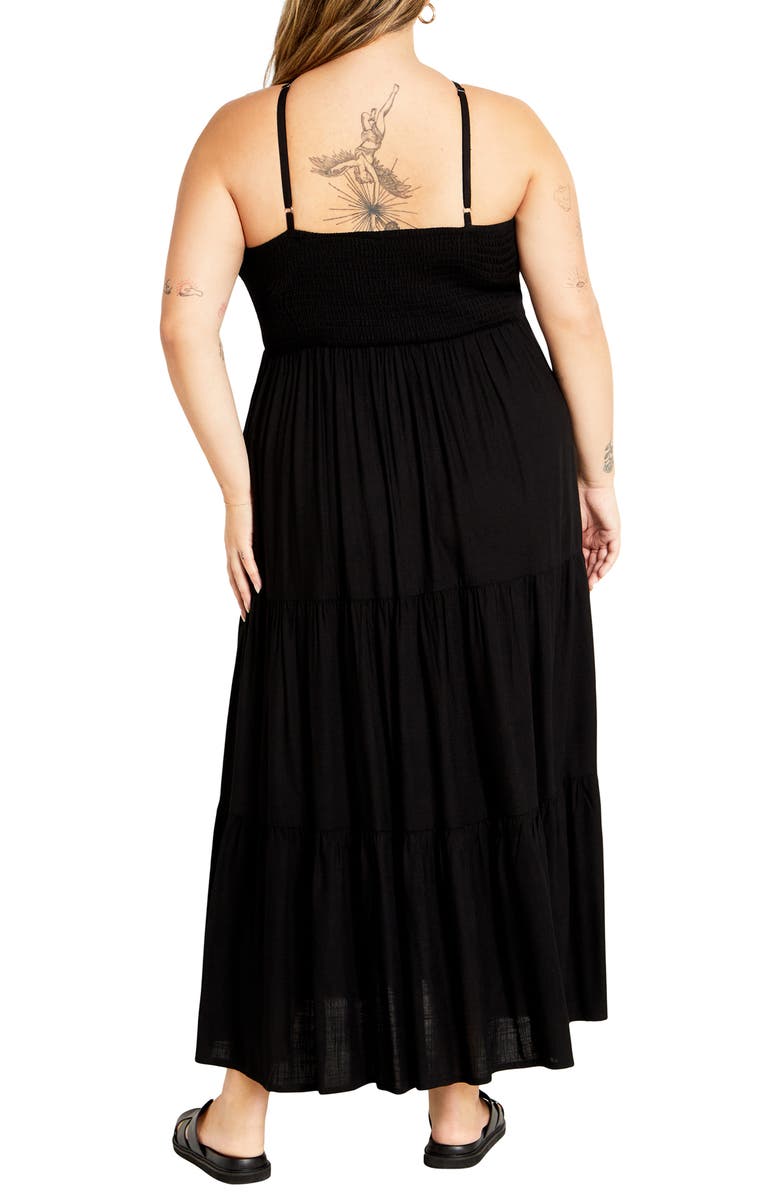 City Chic Tahitian Halter Tiered Maxi Dress, Alternate, color, Black