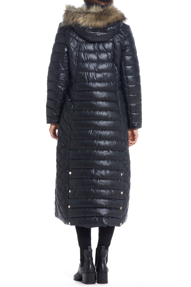 Water Resistant Hooded Puffer Coat with Faux Fur Trim, Alternate, color, BLACK