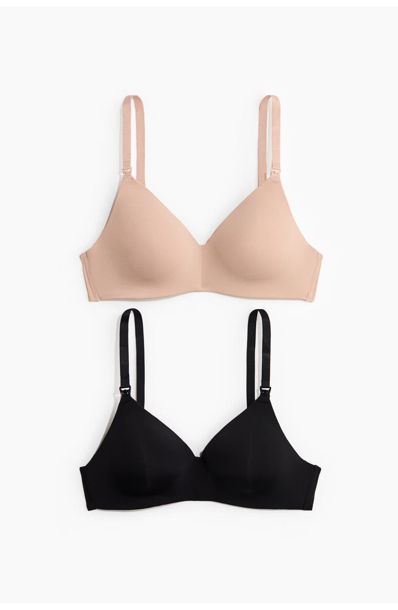 H&M Mama 2-pack Padded Non-wired Nursing Bras, Alternate, color, Beige/Black