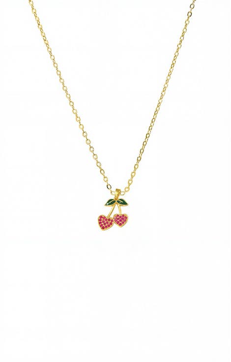 Red Pave Cherry Hearts Pendant Necklace