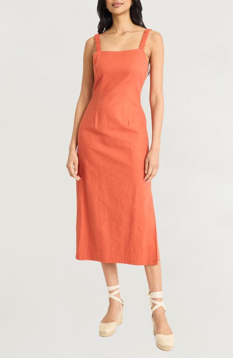 Linen Blend Midi Dress