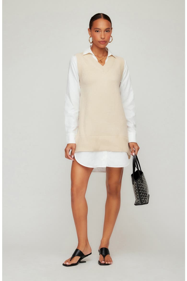 Elora Long Sleeve Mixed Media Dress, Alternate, color, OATMEAL