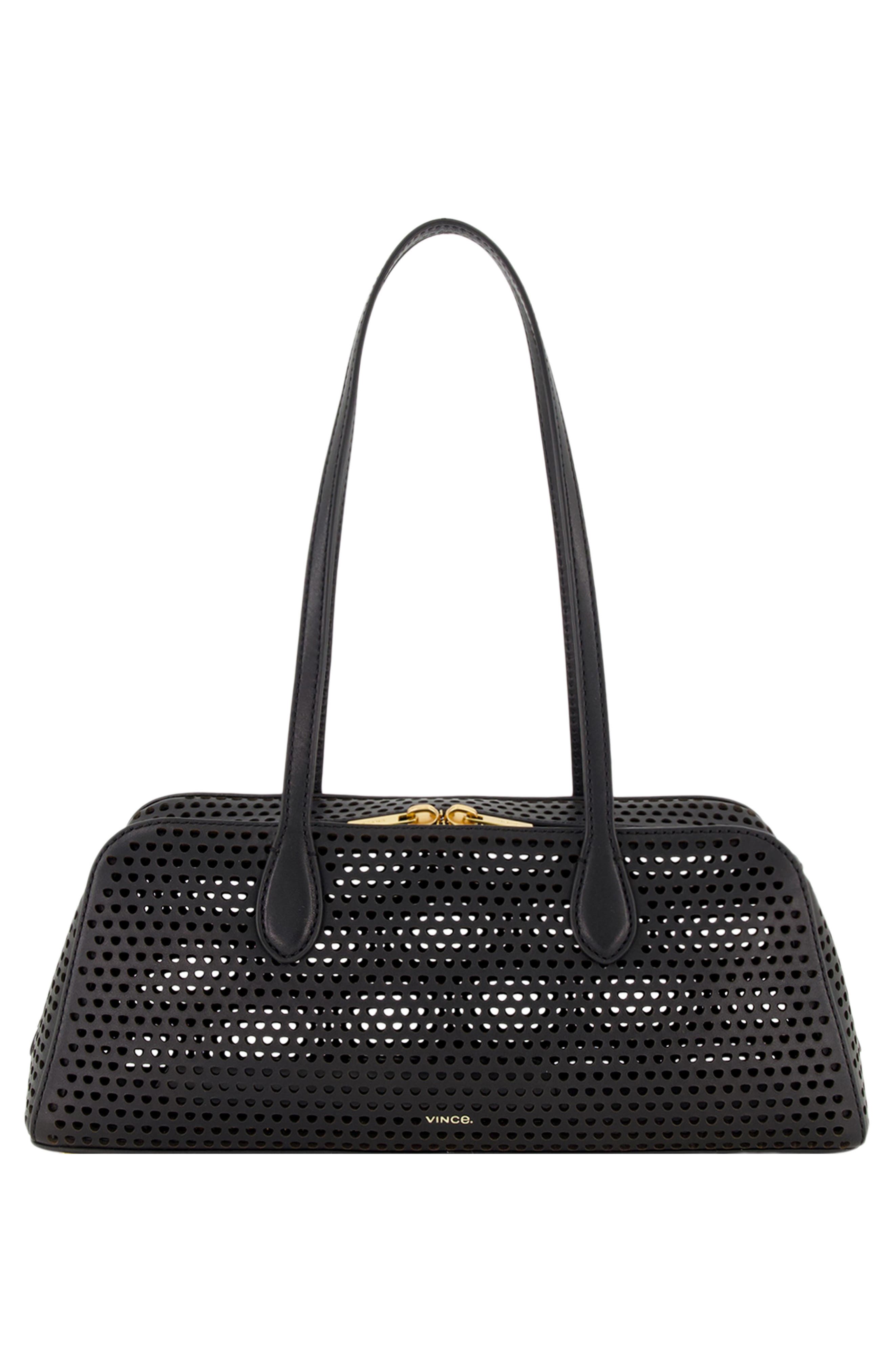 Vince Athene Perforated Leather East/West Shoulder Bag, Alternate, color, Black