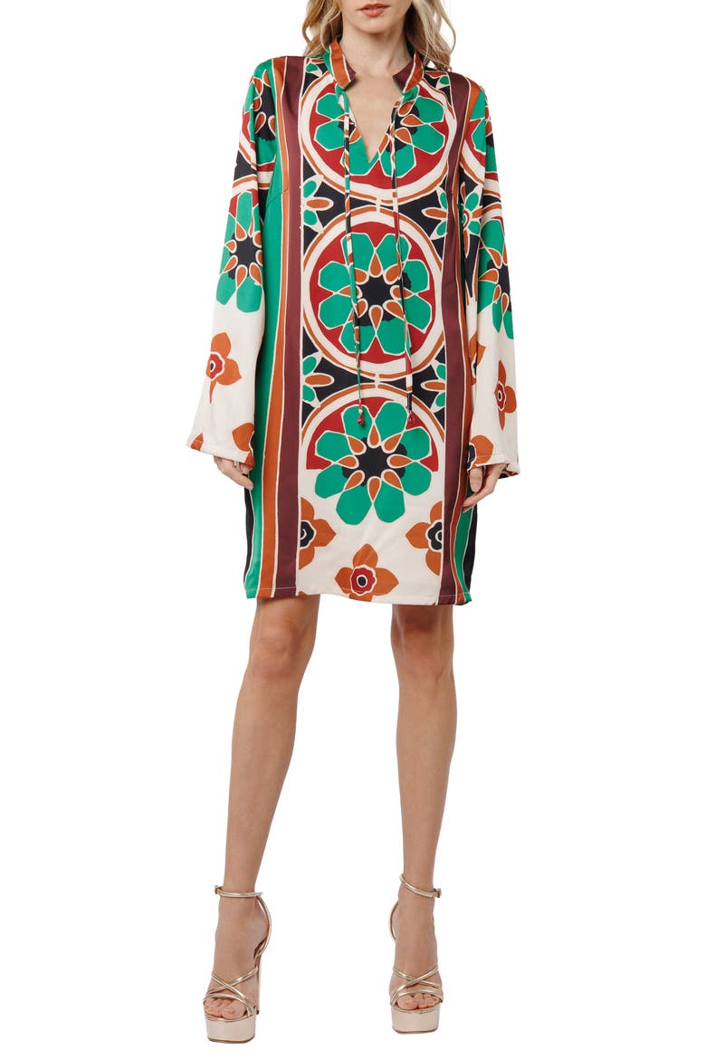 Iriza Long Sleeve Shift Dress, Main, color, GREEN MULTI