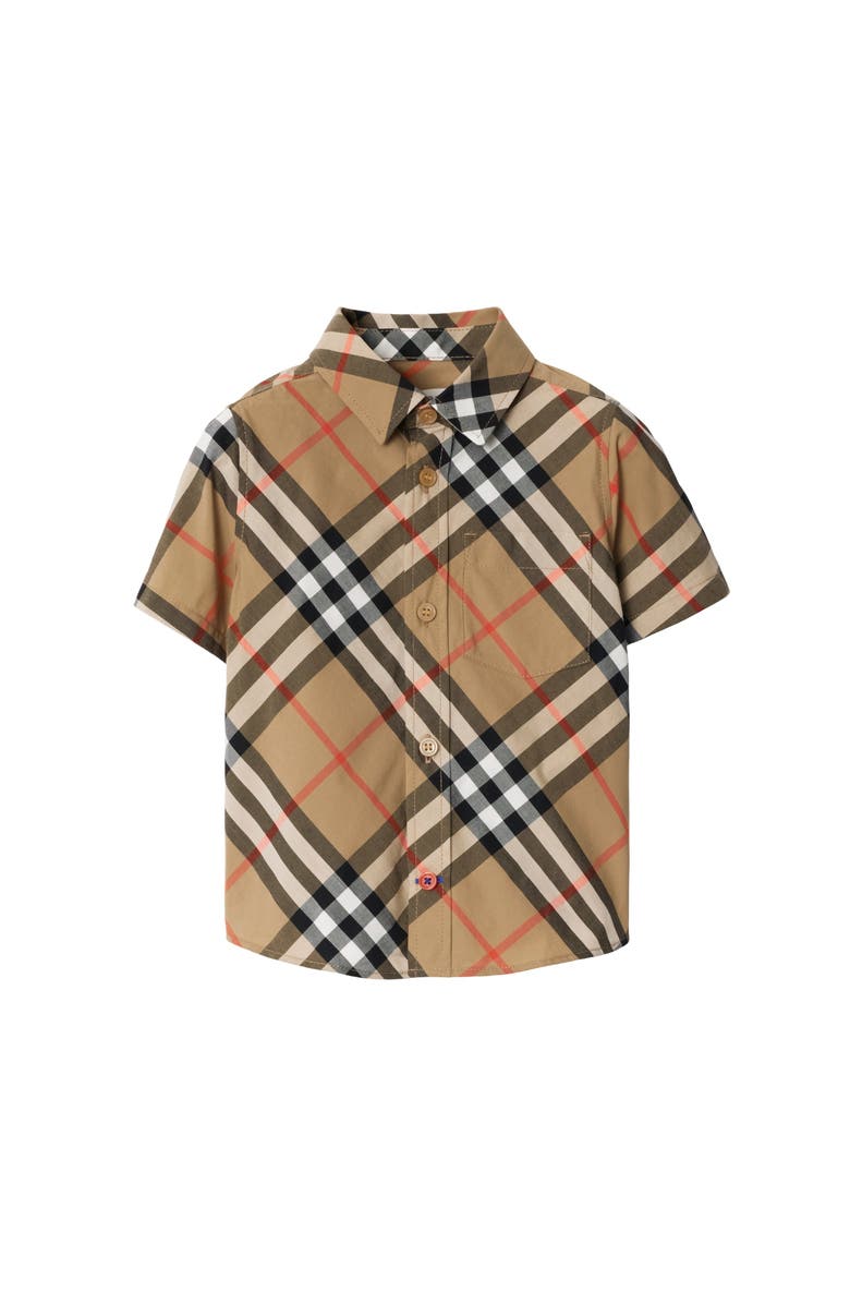 Burberry Check Cotton Shirt, Main, color, Sand Beige