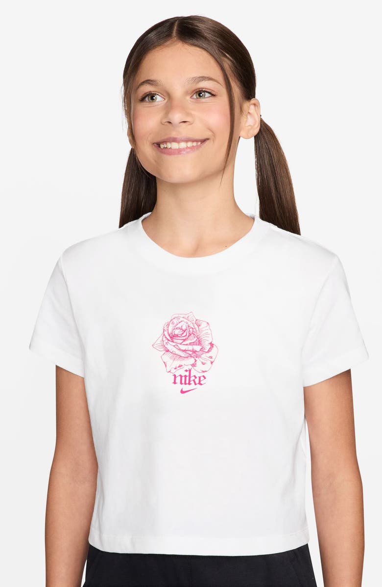 Nike Kids
 Graphic Print Crop T-Shirt, Main, color, White