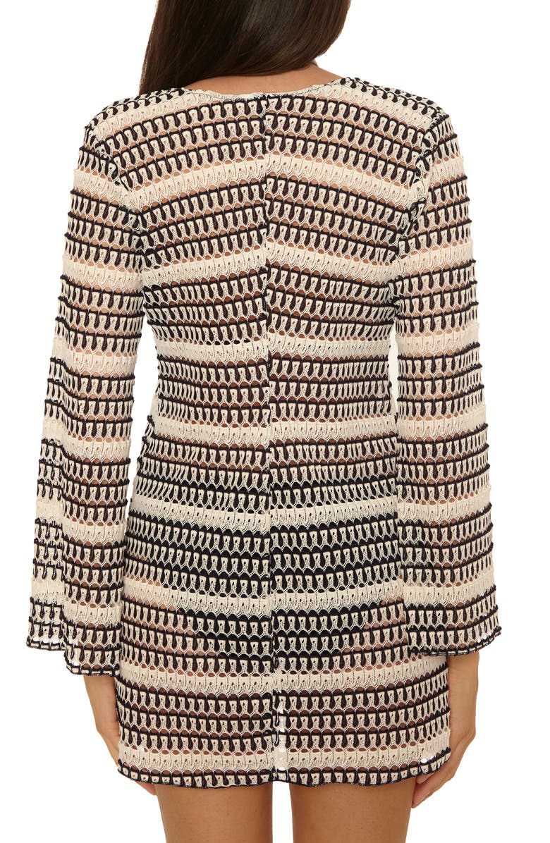 Becca Utopia Long Sleeve Open Stitch Cover-Up Tunic, Alternate, color, Black/ Multi