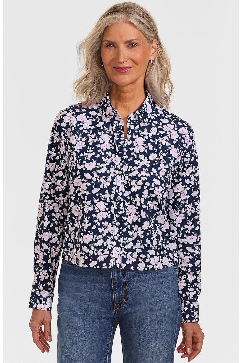No Iron Boxy Cropped Shirt, Main, color, Deep Sea Navy Blossoms