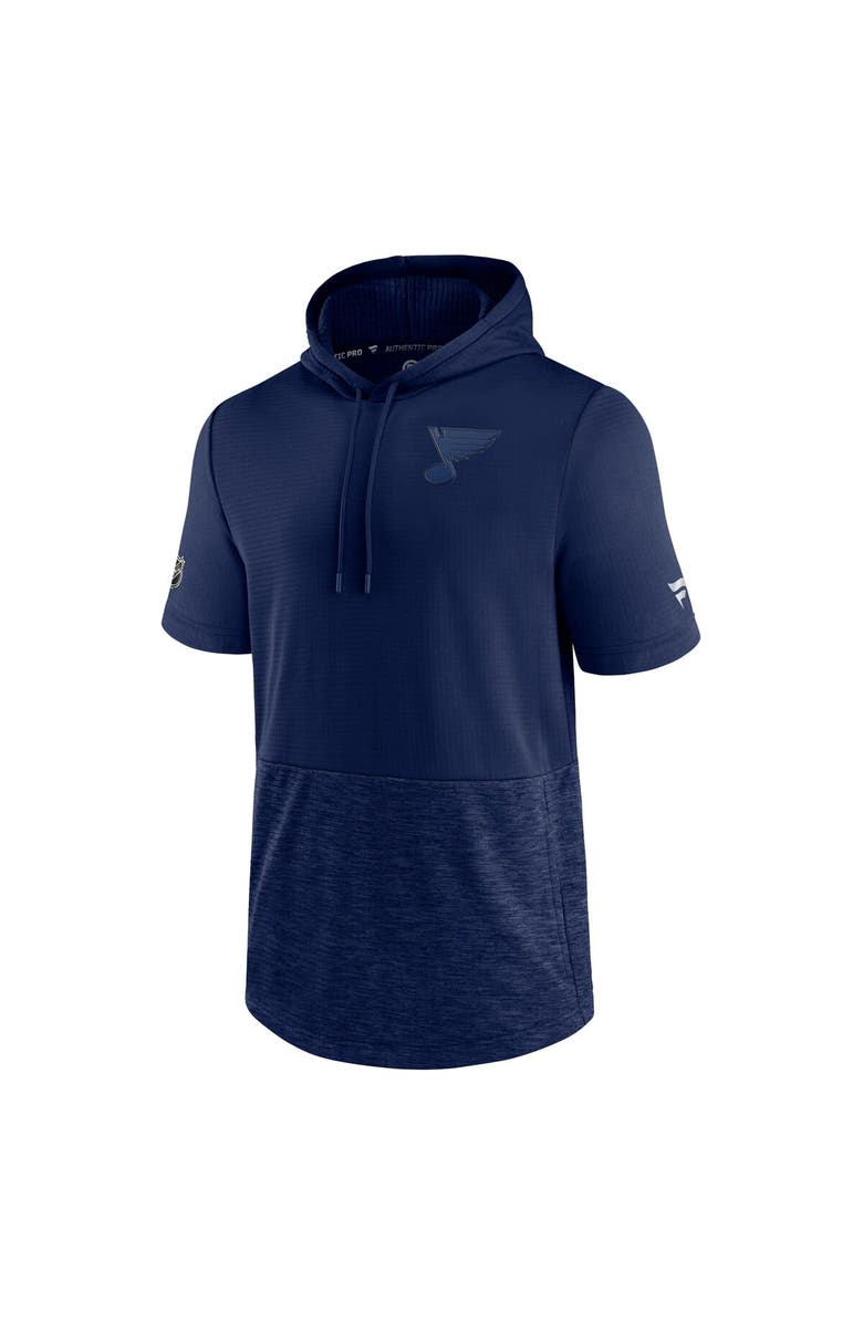 FANATICS Men's Fanatics Branded Navy St. Louis Blues Authentic Pro Travel and Training Short Sleeve Pullover Hoodie, Alternate, color, 
