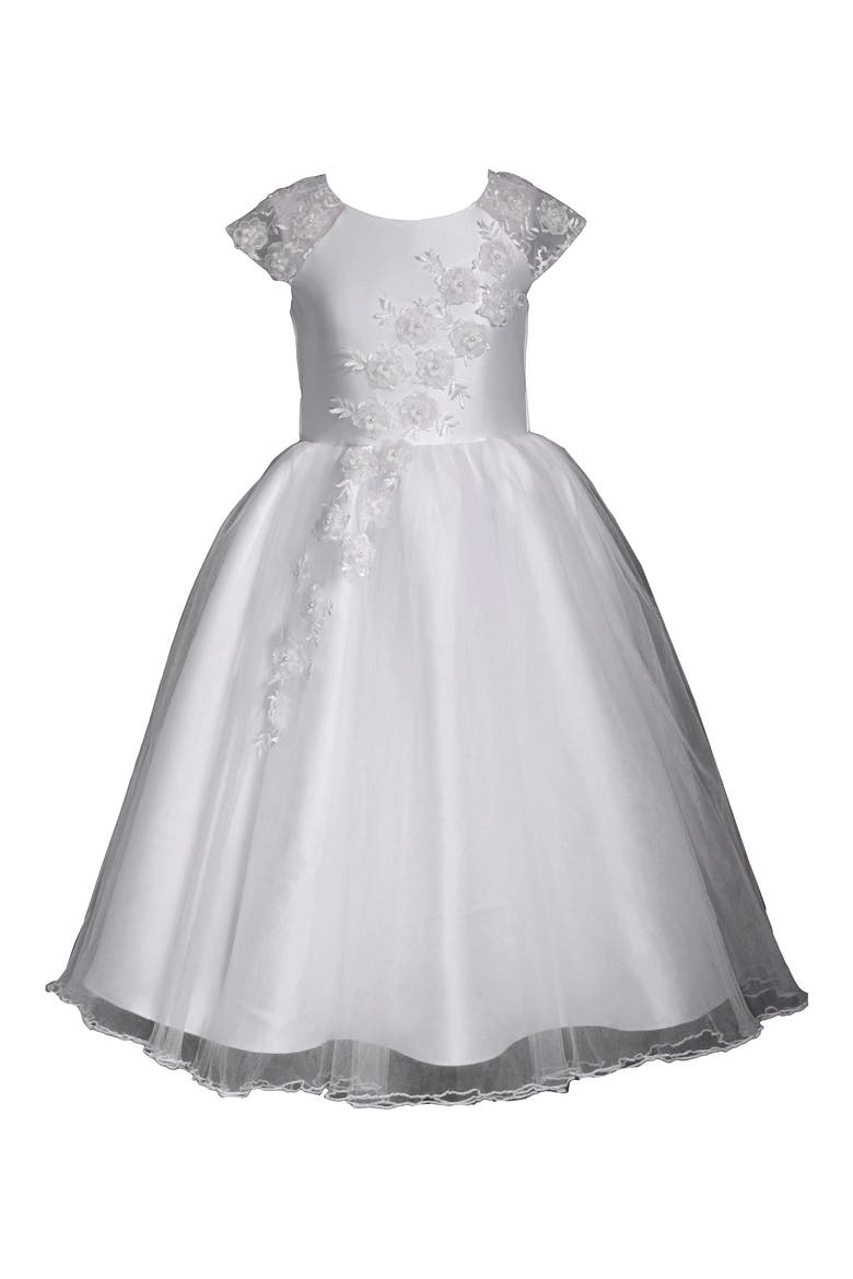 lace cap sleeve communion dress Girl's Lace Cap Sleeve Tulle Communion Dress