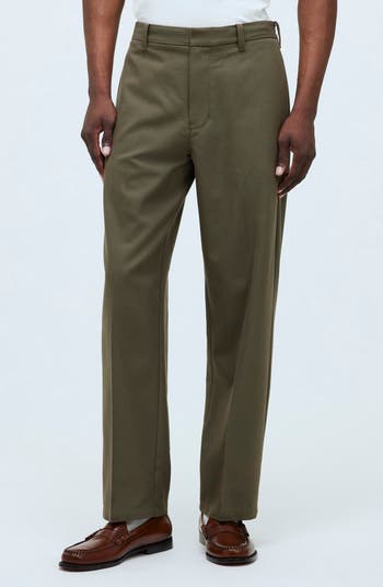 Madewell Relaxed Straight Leg Cotton & Wool Trousers In Green