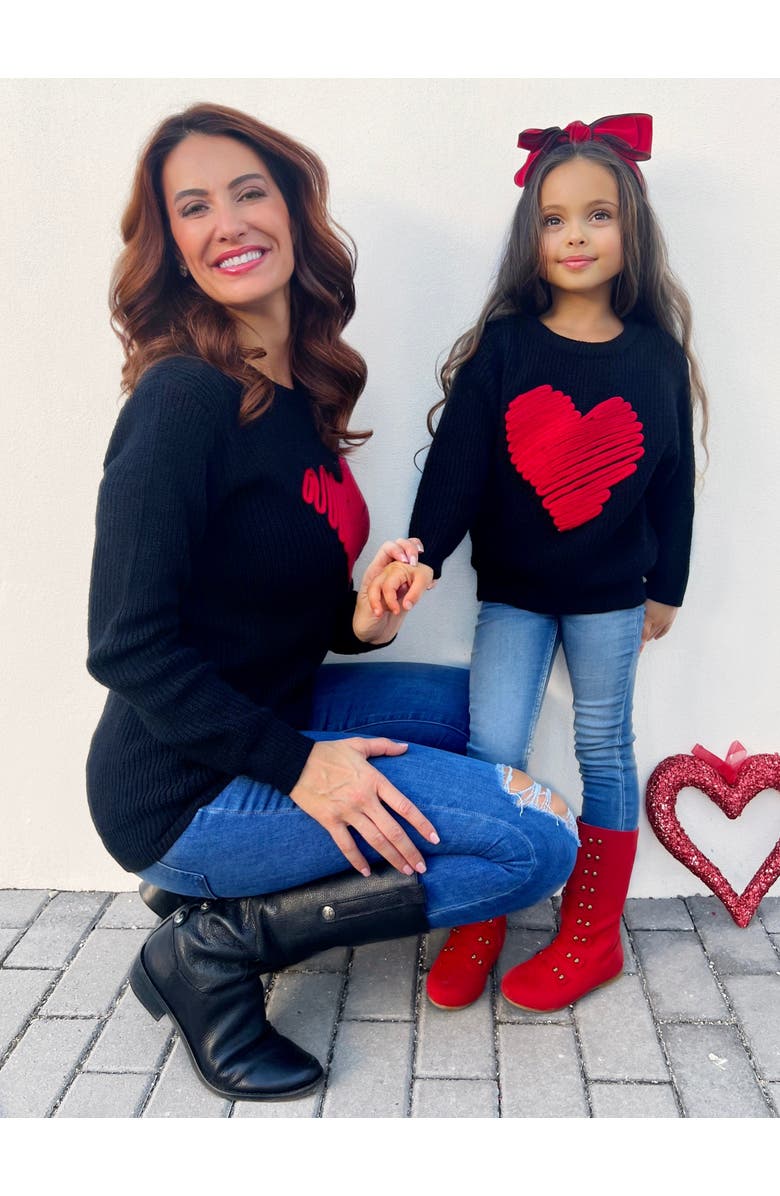 Mia Belle Girls Girls Love Note Embroidered Red Heart Sweater, Alternate, color,